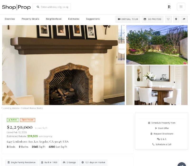 ShopProp home value estimator showing comparable sales on an interactive map